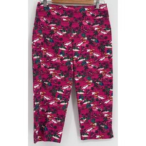 Juniper + Lime Magenta Tropical Village Print Cropped Pants Womens Sz 8P
